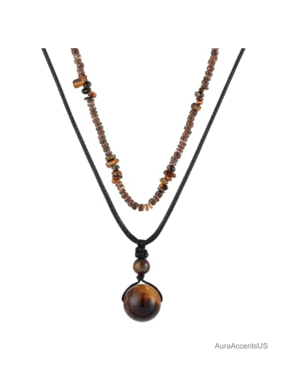 Layered Boho Beaded Necklace - Tiger's Eye, Coconut, Wooden Beads Choker